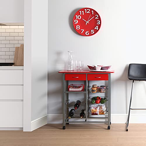 Versa Leicester Carro de Cocina con Ruedas, cajones y botellero, Verdulero con despensa y organizadores, Almacenaje de Cocina, Medidas (Al x L x An) 82 x 40 x 76 cm, Madera y Metal, Color Rojo