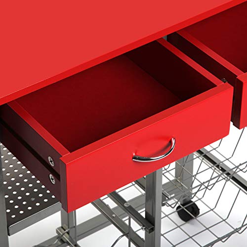 Versa Leicester Carro de Cocina con Ruedas, cajones y botellero, Verdulero con despensa y organizadores, Almacenaje de Cocina, Medidas (Al x L x An) 82 x 40 x 76 cm, Madera y Metal, Color Rojo