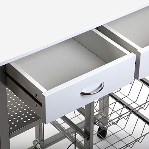 Versa Leicester Carro de Cocina con Ruedas, cajones y botellero, Verdulero con despensa y organizadores, Almacenaje de Cocina, Medidas (Al x L x An) 82 x 40 x 76 cm, Madera y Metal, Color Blanco