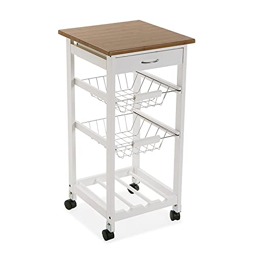 Versa Stamford Carro de cocina con ruedas, cajones y botellero, Verdulero con despensa y organizadores, Almacenaje de cocina, Medidas (Al x L x An) 76 x 37 x 37 cm, Madera, Color Blanco