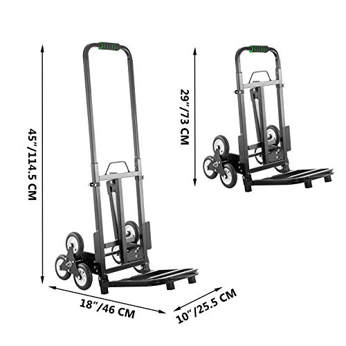 VEVOR Carrito de Mano para Escaleras 330 lbs (150 kg), Carretilla Escaladora Plegable de Acero, con Mango Ajustable de 1145-730 mm, Carro para Subir Escaleras con 6 Ruedas de Goma Sólidas