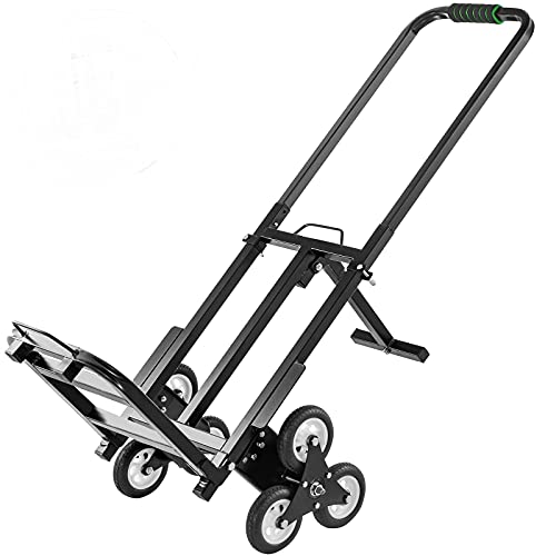 VEVOR Carrito de Mano para Escaleras 330 lbs (150 kg), Carretilla Escaladora Plegable de Acero, con Mango Ajustable de 1145-730 mm, Carro para Subir Escaleras con 6 Ruedas de Goma Sólidas