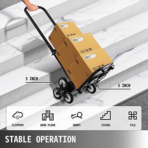 VEVOR Carrito para Escaleras Plegable Capacidad de 330 lbs (150 kg), Carretilla de Mano Portátil para Escalera con Mango Ajustable de 1145-730 mm, de Acero, Carro de Transporte Elevada Estable