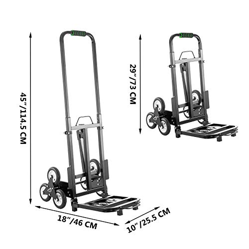 VEVOR Carrito para Escaleras Plegable Capacidad de 330 lbs (150 kg), Carretilla de Mano Portátil para Escalera con Mango Ajustable de 1145-730 mm, de Acero, Carro de Transporte Elevada Estable