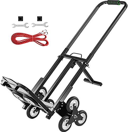 VEVOR Carrito para Escaleras Plegable Capacidad de 330 lbs (150 kg), Carretilla de Mano Portátil para Escalera con Mango Ajustable de 1145-730 mm, de Acero, Carro de Transporte Elevada Estable