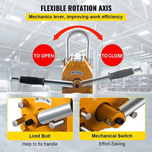 VEVOR Levantador Magnético Permanente 100KG-1,500KG, Elevación Imán PML Grúa de Elevación, Elevador Magnético con Imán Duradero Flexible, Levantamiento Magnético de Alta Resistencia Amarillo (1500KG)