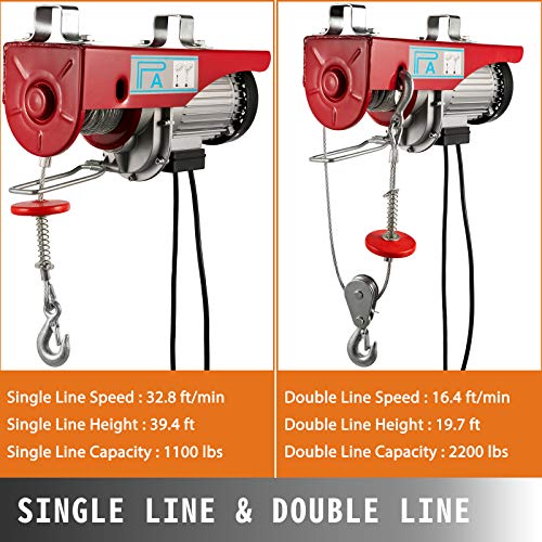 VEVOR Polipasto Eléctrico para Elevación 500/1000kg, 1800W Cabrestante Eléctrico de Acero, 220V, Herramienta de Elevación con Control Remoto