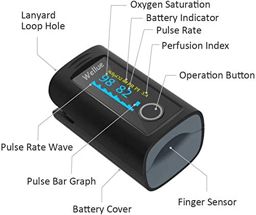 ViATOM Sp-O2 - Monitor de oxígeno en sangre y pulsómetro, pilas y correa para el cuello (Bluetooth de 4 direcciones, gris)