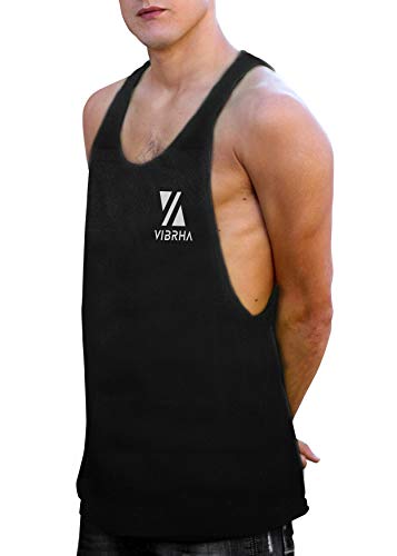 Vibrha Camiseta Deportiva Sin Mangas Flúor De Hombre - Camiseta De Tirantes Bodybuilding Gym Fitness (Negro, S)