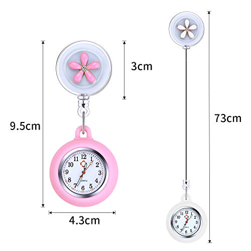 Vicloon Reloj de Enfermera con Broche, 2 Piezas Reloj de Bolsillo para Enfermera con Broche para Reloj Paraméd Nurse Fob, Retráctil Enfermería Fob Relojes, Regalo para Enfermera Doctor