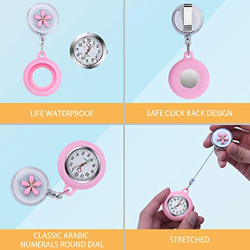 Vicloon Reloj de Enfermera con Broche, 2 Piezas Reloj de Bolsillo para Enfermera con Broche para Reloj Paraméd Nurse Fob, Retráctil Enfermería Fob Relojes, Regalo para Enfermera Doctor