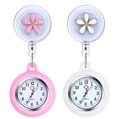 Vicloon Reloj de Enfermera con Broche, 2 Piezas Reloj de Bolsillo para Enfermera con Broche para Reloj Paraméd Nurse Fob, Retráctil Enfermería Fob Relojes, Regalo para Enfermera Doctor