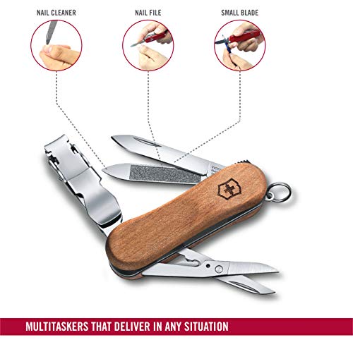 Victorinox Holz 580 Navaja con 6 funciones incluyendo cortaúñas y tijeras, de madera de nogal