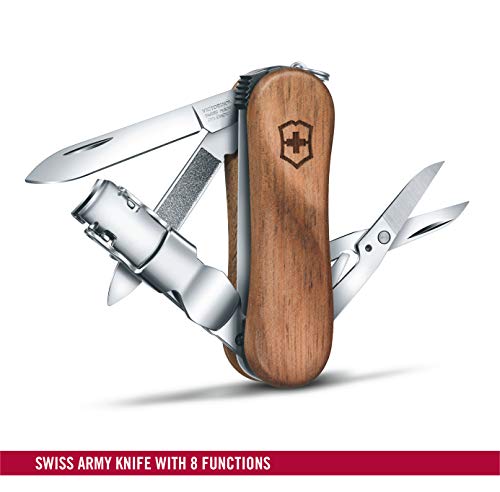 Victorinox Holz 580 Navaja con 6 funciones incluyendo cortaúñas y tijeras, de madera de nogal