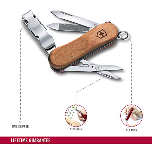 Victorinox Holz 580 Navaja con 6 funciones incluyendo cortaúñas y tijeras, de madera de nogal