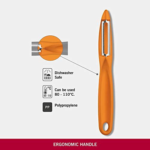 Victorinox Pelador universal con hoja oscilante, filo dentado y filo doble, fabricado en acero inoxidable, apto para el lavavajillas y de color naranja