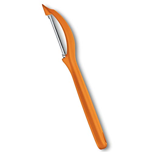 Victorinox Pelador universal con hoja oscilante, filo dentado y filo doble, fabricado en acero inoxidable, apto para el lavavajillas y de color naranja