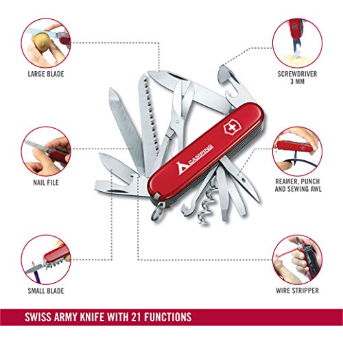 Victorinox Ranger con el texto impreso «Camping» Navaja con 21 funciones, incluyendo tijeras, palillo de dientes, sierra para metal y cincel de madera, de color rojo