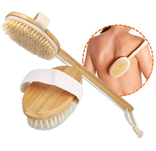 Vidaprime Cepillo Espalda Ducha Cabezal Intercambiable - Body Brush Bamboo Masajeador Anticelulítico - Cepillo Corporal Cerdas Naturales Baño - Cepillo Exfoliante Corporal (Piel Suave)