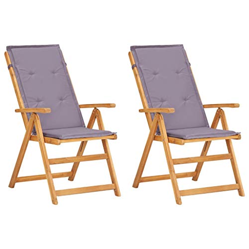 vidaXL 2X Madera Maciza Acacia Sillas Reclinables de Jardín con Cojín Mueble Tumbona para Salón Balcón Sillón Exterior Patio Cerca de Piscina Blanco