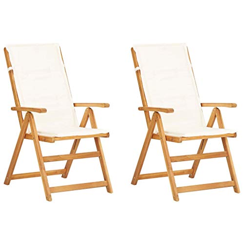 vidaXL 2X Madera Maciza Acacia Sillas Reclinables de Jardín con Cojín Mueble Tumbona para Salón Balcón Sillón Exterior Patio Cerca de Piscina Blanco