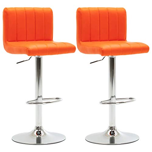 vidaXL 2X Taburetes de Cocina Acolchado Casa Pub Bistró Restaurante Asiento con Reposapiés con Respaldo Silla Alta de Bar Cuero Sintético Naranja