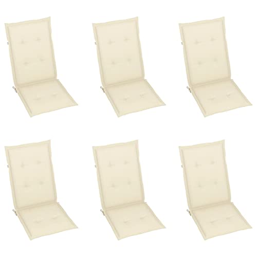 vidaXL 6X Cojines para Sillas de Jardín Asiento Tumbona Patio Terraza Balcón Exterior Acolchado con Respaldo Alto Decoración Crema 120x50x4cm