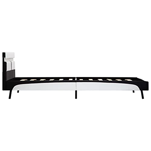 vidaXL Estructura Cama con LED Cuero Sintético Somier Diseño Sencillo Moderno Elegante Cómoda Robusta Resistente Tapizada Blanco y Negro 90x200cm