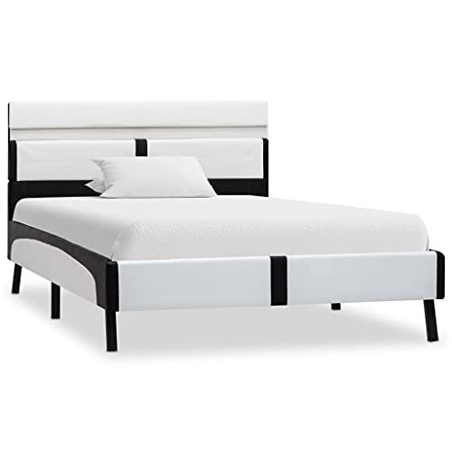 vidaXL Estructura Cama con LED Cuero Sintético Somier Diseño Sencillo Moderno Elegante Cómoda Robusta Resistente Tapizada Blanco y Negro 90x200cm