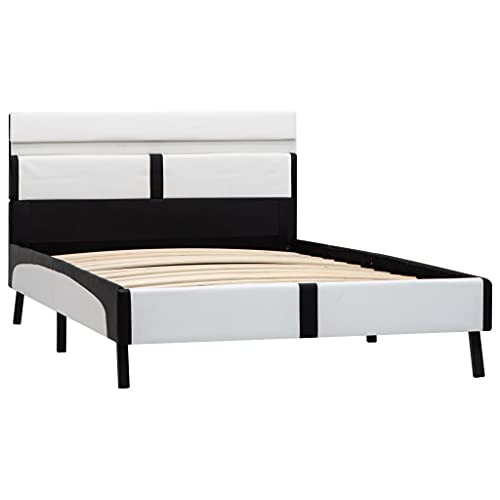 vidaXL Estructura Cama con LED Cuero Sintético Somier Diseño Sencillo Moderno Elegante Cómoda Robusta Resistente Tapizada Blanco y Negro 90x200cm