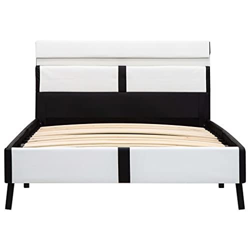 vidaXL Estructura Cama con LED Cuero Sintético Somier Diseño Sencillo Moderno Elegante Cómoda Robusta Resistente Tapizada Blanco y Negro 90x200cm