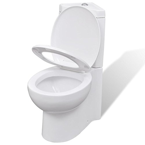 vidaXL Inodoro WC Cierre Suave Doble Cisterna Cerámica Váter Baño Blanco/Negro