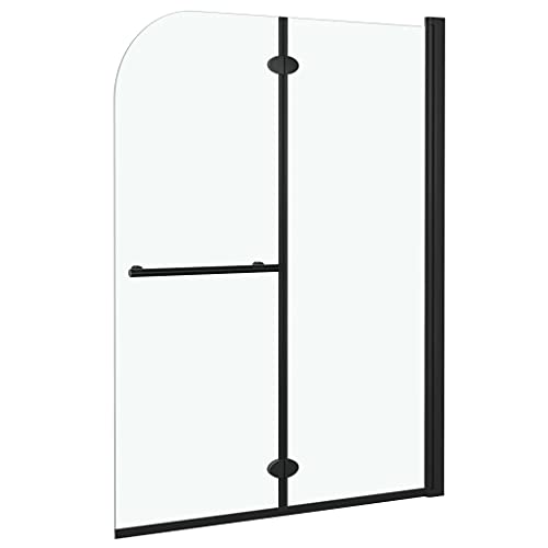 vidaXL Mampara de Ducha Plegable 2 Paneles Puerta Cabina Baño Cerramiento Partición Cubículo Apertura Central Cristal Seguridad ESG Negro 95x140 cm