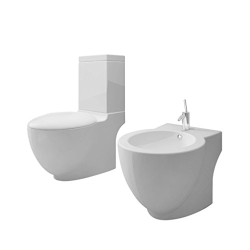 vidaXL Set de Inodoro y Bidé Suelo Pie Cerámica Blanco Váter WC Retrete Bidet