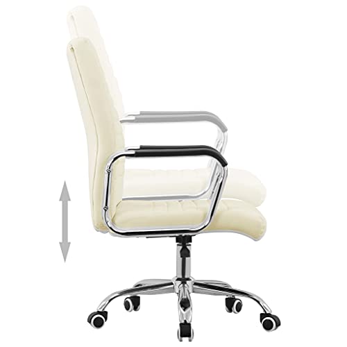 vidaXL Silla de Oficina Giratoria Sillón Asiento Mobiliario Ajustable Estudio Escritorio Videojuegos Despacho Ordenador de Tela Crema