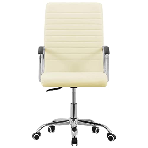 vidaXL Silla de Oficina Giratoria Sillón Asiento Mobiliario Ajustable Estudio Escritorio Videojuegos Despacho Ordenador de Tela Crema