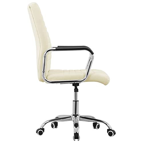 vidaXL Silla de Oficina Giratoria Sillón Asiento Mobiliario Ajustable Estudio Escritorio Videojuegos Despacho Ordenador de Tela Crema