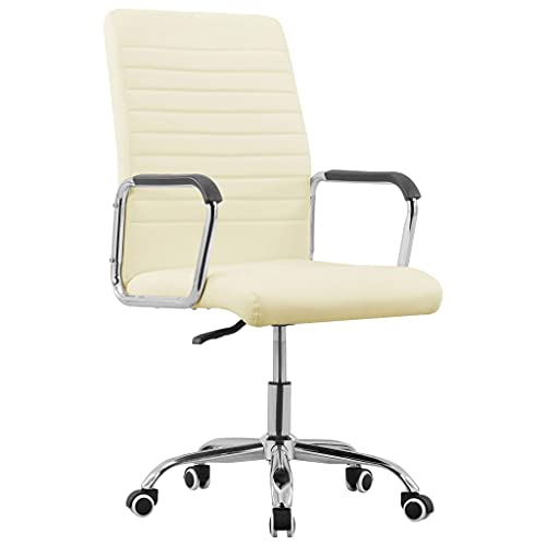 vidaXL Silla de Oficina Giratoria Sillón Asiento Mobiliario Ajustable Estudio Escritorio Videojuegos Despacho Ordenador de Tela Crema