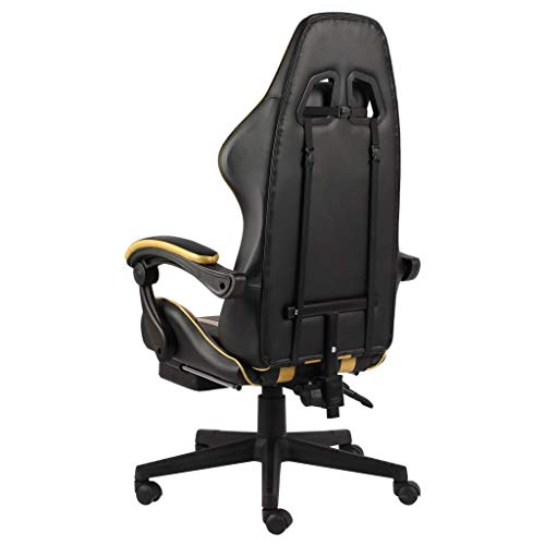 vidaXL Silla Gaming con Reposapié Asiento Sillón Mobiliario Estudio Escritorio Videojuegos Oficina Despacho Ordenadors Cuero Sintético Negro y Dorado