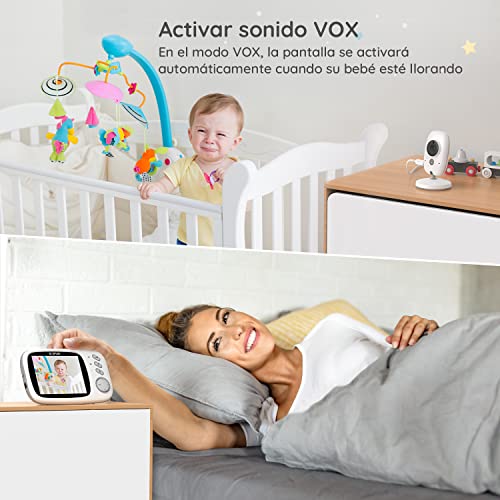 Vigilabebés Cámara, BOIFUN Camara vigilancia Bebe Inteligente con Pantalla LCD de 3.2", VOX, Visión Nocturna, Monitoreo de Temperatura, Despertador, Comunicación Bidireccional, Recargable