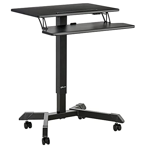 Vinsetto Escritorio de Pie Ajustable en Altura 2 en 1 Mesa para Ordenador Portátil Móvil con 4 Ruedas Bandeja para Teclado Estación de Trabajo 65x45x75-115 cm Negro