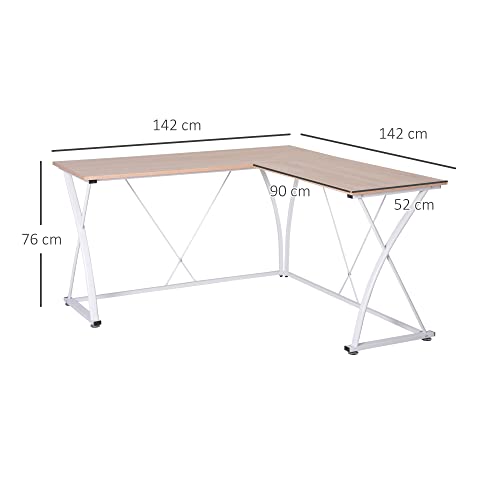 Vinsetto Mesa de Ordenador Escritorio para PC Oficina Hogar Mesa Esquinera de Forma L 142x142x76cm Marco Acero