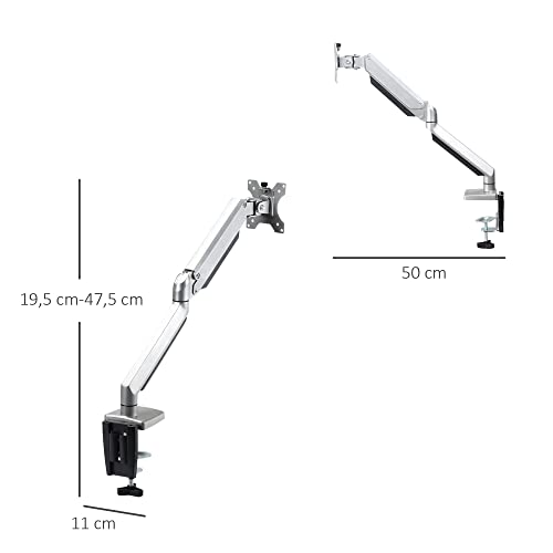 Vinsetto Soporte Monitor para Pantalla LCD LED de 13"-32" VESA 75/100 mm con Brazo de Resorte de Gas Giratorio 360° Altura Ajustable 2 Opciones de Montaje 50x11x19,5-47,5 cm Plata