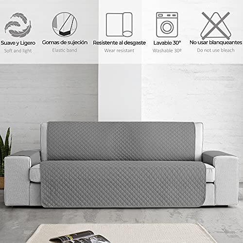 Vipalia Funda Cubre Sofa Acolchado Reversible Bicolor. Cubresofas 4 plazas Rombos. Fundas para Sofa Antimanchas Ajustables. Goma Trasera. Color Gris Oscuro - Gris. Cubre Sofa 4 plazas (200 cm)