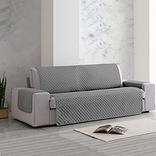 Vipalia Funda Cubre Sofa Acolchado Reversible Bicolor. Cubresofas 4 plazas Rombos. Fundas para Sofa Antimanchas Ajustables. Goma Trasera. Color Gris Oscuro - Gris. Cubre Sofa 4 plazas (200 cm)