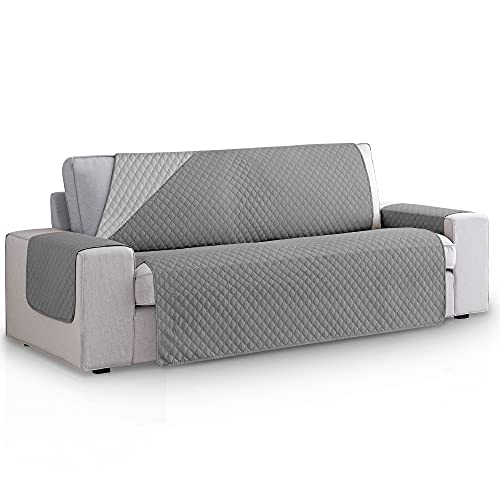 Vipalia Funda Cubre Sofa Acolchado Reversible Bicolor. Cubresofas 4 plazas Rombos. Fundas para Sofa Antimanchas Ajustables. Goma Trasera. Color Gris Oscuro - Gris. Cubre Sofa 4 plazas (200 cm)