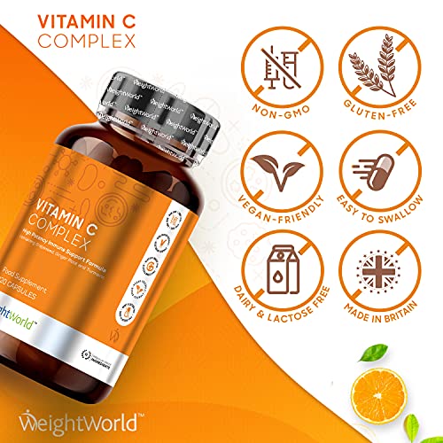 Vitamina C Complex 120 Cápsulas Veganas - Dosis Alta de Vitamina C, Zinc y Hierro, Contribuye Funcionamiento Normal del Sistema Inmunológico Reduce Cansancio, Con Probióticos Vitamina B12 y Cúrcuma