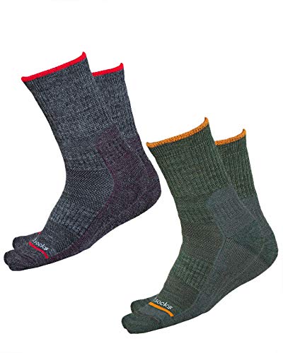 vitsocks Calcetines Senderismo Lana MERINO Trekking Anti-ampollas Mujer Calientes Acolchados, 2x pack: verde gris, 35-38