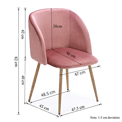 Vittorio meda Sillas de Comedor Silla de Salón Terciopelo Silla de Cocina con Reposabrazos y Patas de Metal (Rosa, 2)