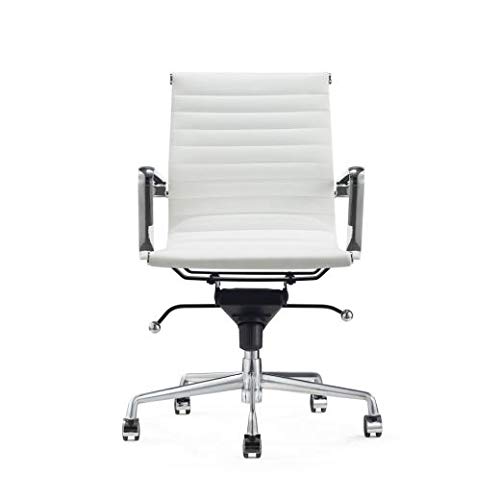 Vivol Silla de escritorio de diseño - Valencia - Silla de oficina ergonómica de piel - Silla de oficina 150 kg - Silla giratoria con ruedas y reposabrazos - Silla Buro (blanco)